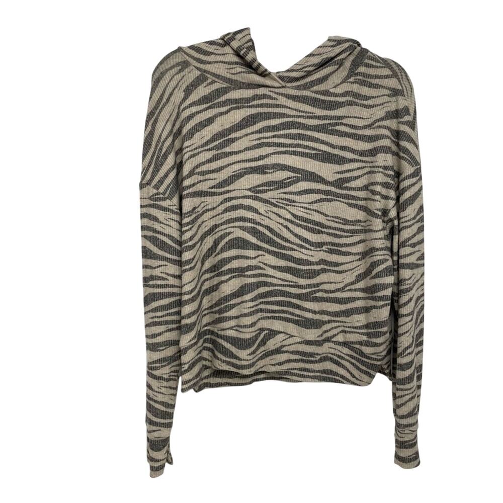 LNA Aritzia Tan & Black Animal Print Hoodie Sweatshirt Womens S Striped Cropped